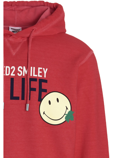 Shop Dsquared2 One Life One Planet Smiley Hoodie In Rosso