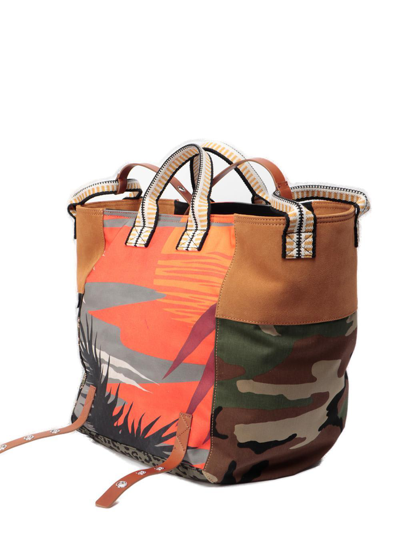 Shop Palm Angels Allover Printed Tote Bag In Military Bei