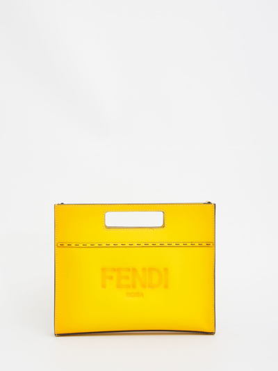 Shop Fendi Mini Shopper Bag In Limone/palladio