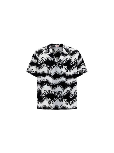 Shop Valentino Bowling Shirt In Lx St.  Waves Bianco/nero