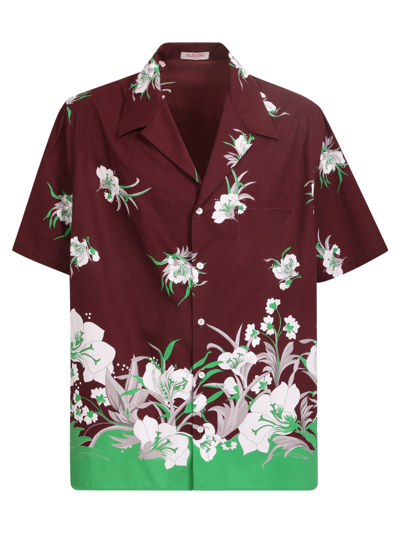 Shop Valentino Graphic Print Bowling Shirt In Pkr St. Tulipano Vinaccia/shock Green/avorio