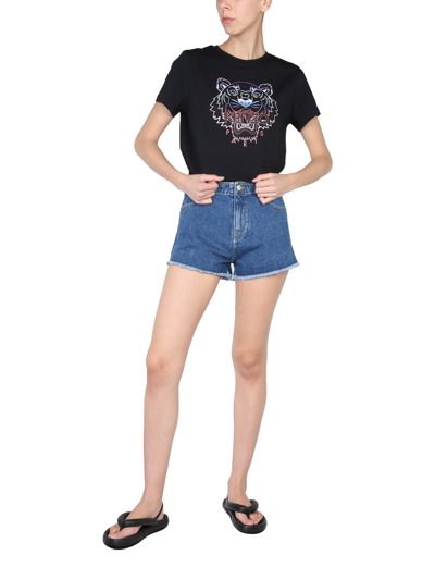 Shop Kenzo Shorts With Logo Embroidery In Navy Blue