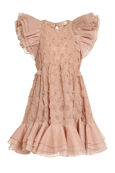 Shop Zimmermann Embroidered Mini Dress In Cipria