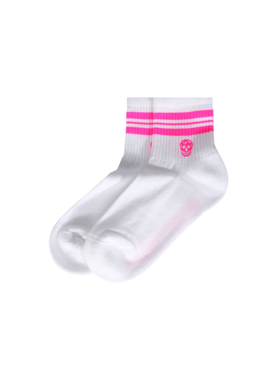 Shop Alexander Mcqueen Socks With Sporty Stripes And Skull In Bianco