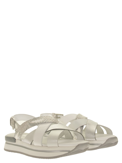 Shop Hogan H222 - Cross Sandal In Bianco