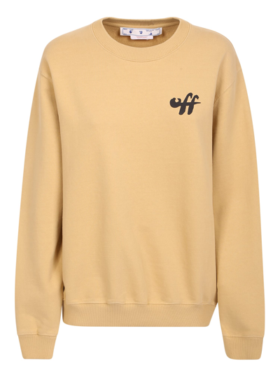 Shop Off-white Logo Print Round Neck Sweatshirt In Camel Black