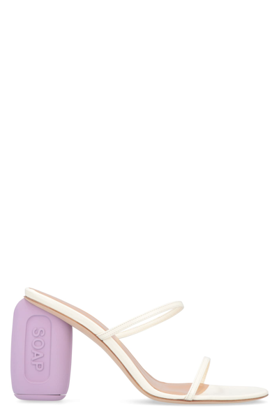 Shop Loewe Leather Mules In White Lavender