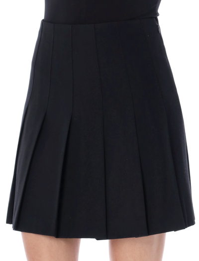 Shop Alessandra Rich Light Wool Pleated Mini Skirt In Black