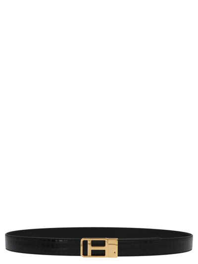Shop Tom Ford Logo Buckle Reversible Belt In Black