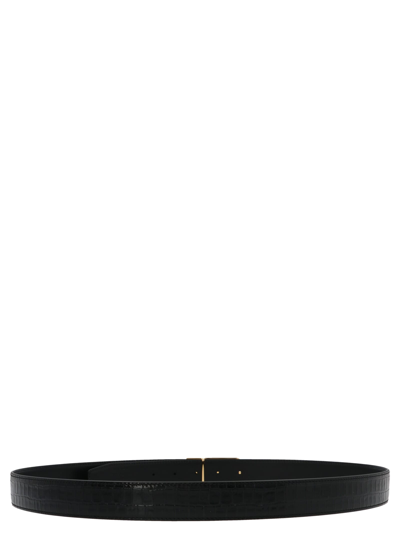 Shop Tom Ford Logo Buckle Reversible Belt In Black