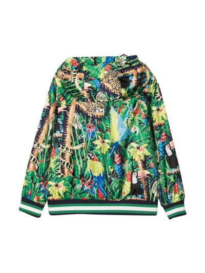 Shop Kenzo Teen Unisex Multicolor Windproof Jacket With All-over Botanical Print With Striped Edges, Classic Ho