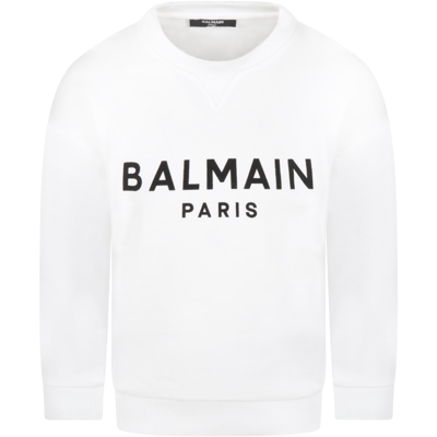 Shop Balmain White Sweatshirt For Girl With Logo
