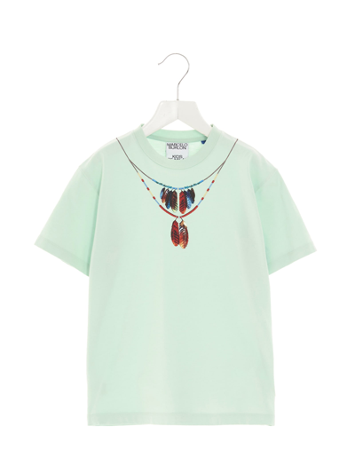 Shop Marcelo Burlon County Of Milan Feathers Necklace T-shirt In Green