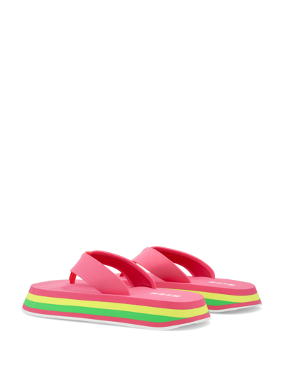 Shop Msgm Rainbow Sole Thongs Sandals In Fuchsia