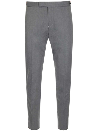 Shop Thom Browne Slim-fit Low-rise Trousers In Grey/ Deep Black