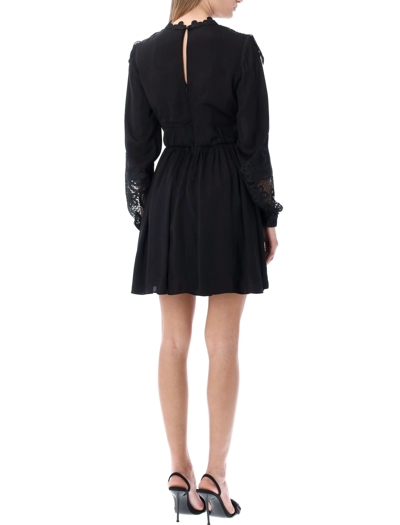 Shop Self-portrait Chemical Lace Bib Mini Dress In Black