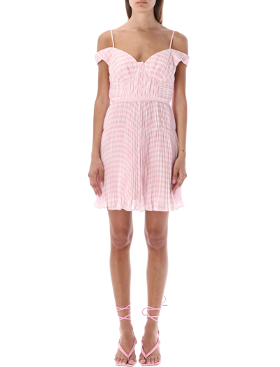 Shop Self-portrait Gingham Print Chiffon Mini Dress In Multi Pink