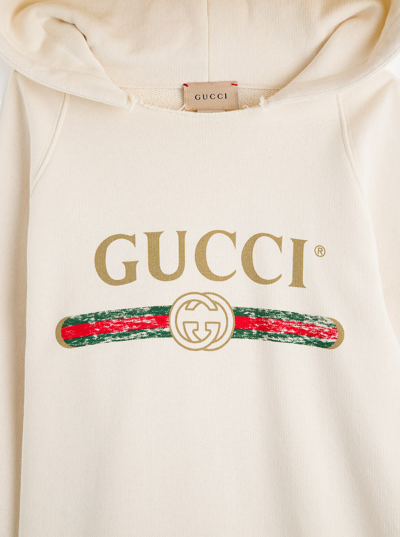 Shop Gucci Jersey Hoodie With Logo Print In White Green Red