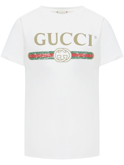 Shop Gucci Junior Vintage Logo T-shirt In White Green Red