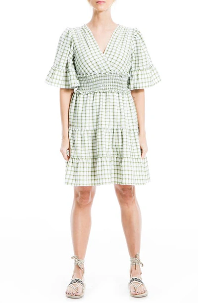 Shop Maxstudio Smocked Waist Stripe Mini Dress In Green-m2103