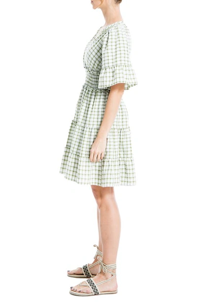 Shop Maxstudio Smocked Waist Stripe Mini Dress In Green-m2103