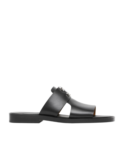 Shop Burberry Leather Tb Monogram Sandals In Black