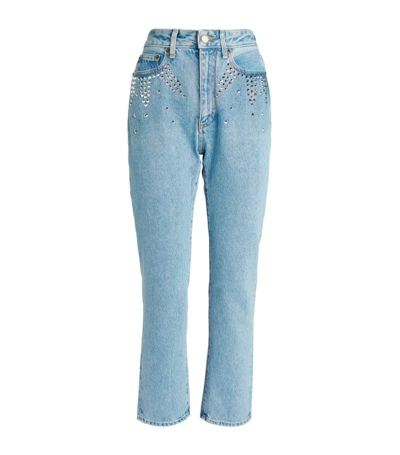 Shop Alessandra Rich Crystal-embellished Straight Jeans In Blue