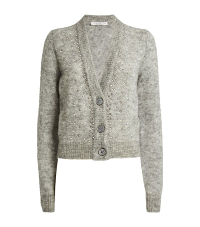 Shop Alessandra Rich Crystal-embellished V-neck Cardigan In Grey