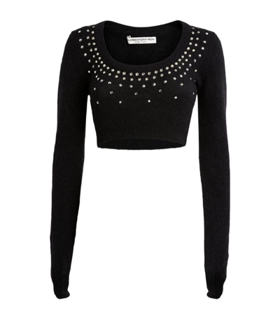 Shop Alessandra Rich Crystal-embellished Cropped Sweater In Black