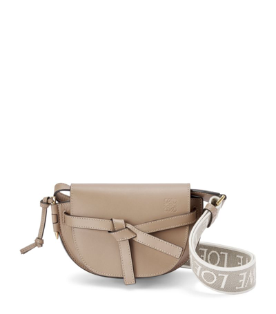 Shop Loewe Mini Leather Gate Dual Bag In Beige