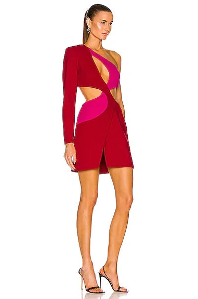 Shop Patbo One Sleeve Cut Out Mini Dress In Cherry & Fuchsia