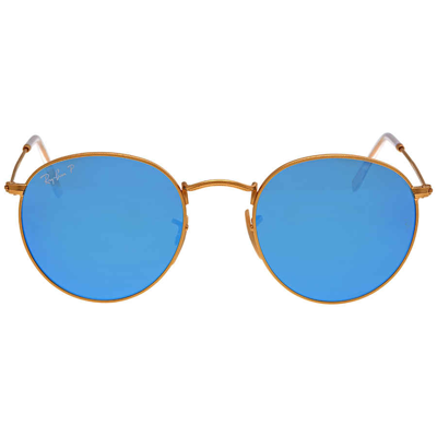 Shop Ray Ban Round Flash Lenses Blue Unisex Sunglasses Rb3447 112/4l 50 In Blue / Gold