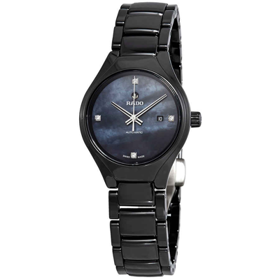 Shop Rado True Automatic Diamond Ladies Watch R27242872 In Black,mother Of Pearl