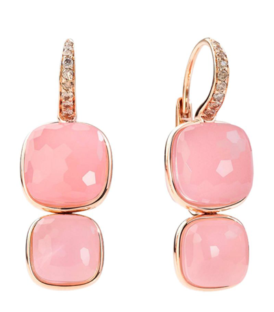 Shop Pomellato Rose Gold, Rose Quartz And Diamond Nudo Earrings In Pink
