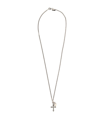 Shop Emanuele Bicocchi Sterling Silver Freshwater Pearl And Cross Necklace