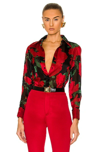 Shop Saint Laurent Floral Button Down Shirt In Noir Rouge Vert