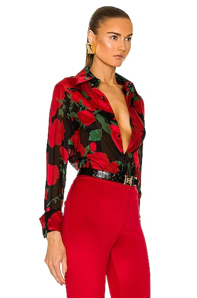 Shop Saint Laurent Floral Button Down Shirt In Noir Rouge Vert