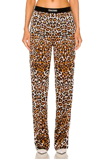 Shop Tom Ford Logo Waist Leopard Pj Pant In Black & Beige