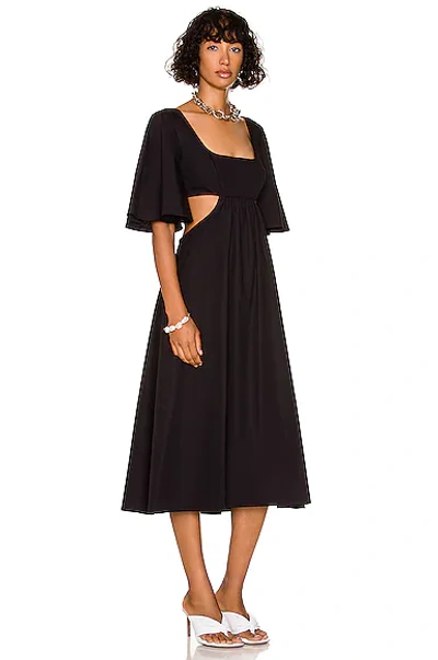 Shop Matthew Bruch Flutter Sleeve Cutout Midi Dress In Black