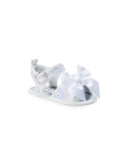 Shop Badgley Mischka Baby Girl's & Little Girl's Bow Sandals In White Glitter