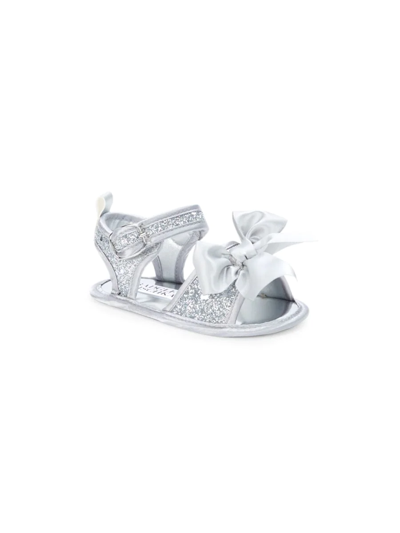 Shop Badgley Mischka Baby Girl's & Little Girl's Bow Sandals In Silver Glitter