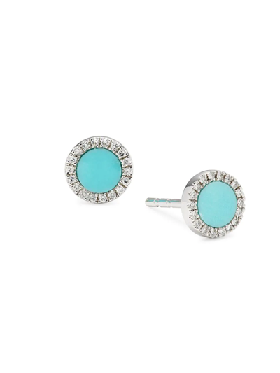 Shop Saks Fifth Avenue Women's 14k White Gold, Composite Turquoise & Diamond Round Stud Earrings