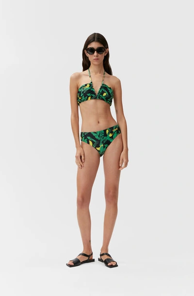 Ganni Banana Print Mid-rise Bikini Bottoms In Banana Tree Black