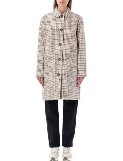 Shop Apc A.p.c. Check Patterned Buttoned Coat In Beige