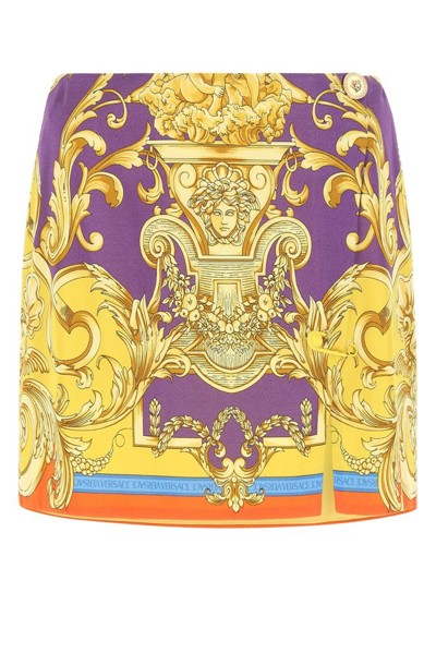 Shop Versace Baroque Pattern Wrap Mini Skirt In Multi