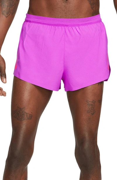Shop Nike Aeroswift Recycled Polyester Running Shorts In Vivid Purple/ Bright Crimson