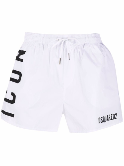 Shop Dsquared2 Icon Printed Drawstring Swim Shorts In White