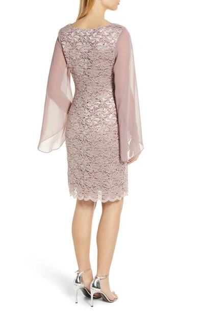 Shop Connected Apparel Cape Long Sleeve Lace Cocktail Dress In Dusty Rose