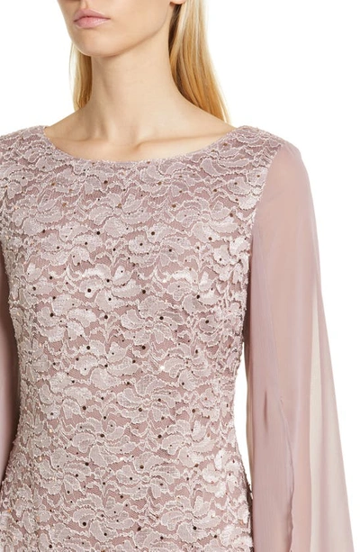 Shop Connected Apparel Cape Long Sleeve Lace Cocktail Dress In Dusty Rose