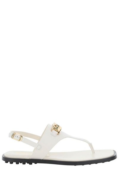 Shop Tod's Chain Link Round Toe Sandals In White